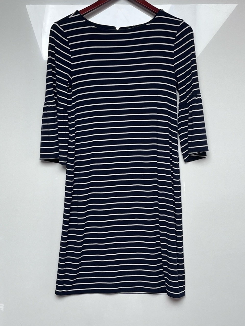 White House Black Market Navy Blue & White Striped Knit Shift Dress